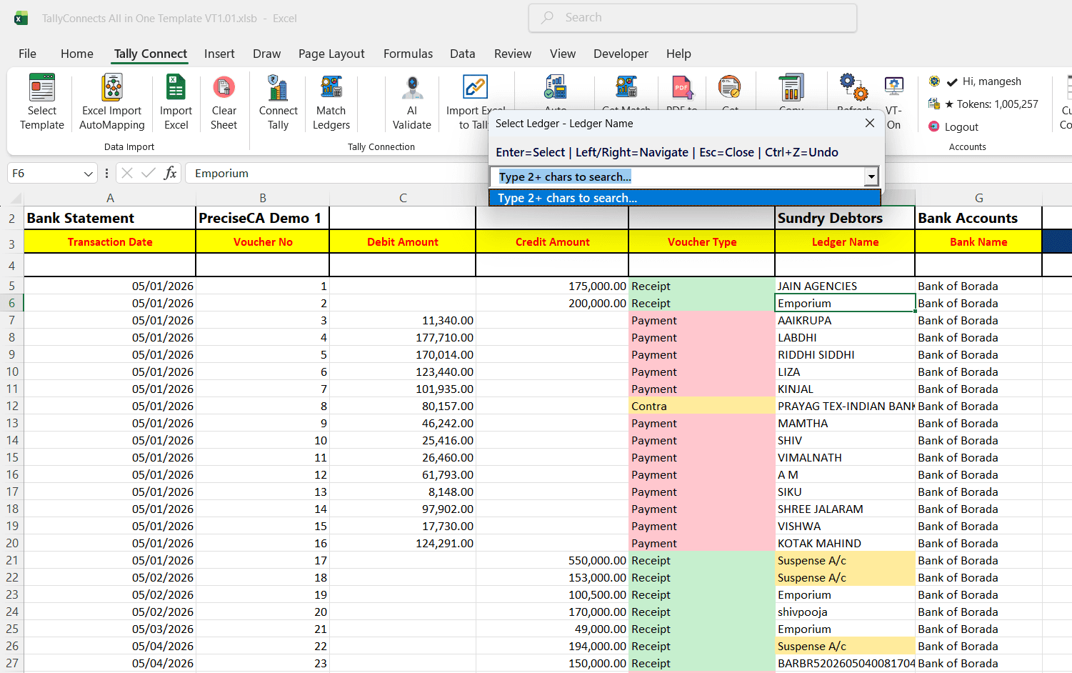TallyConnects bank statement import with smart narration matching and auto voucher type detection